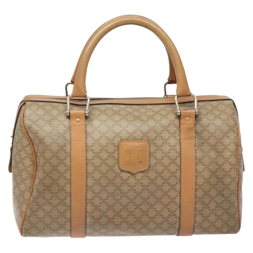 CELINE Macadam Canvas Boston Bag PVC Beige Gold Auth gh517 - Picture 13 of 16